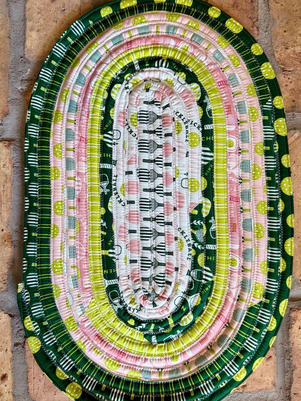 Handmade Jelly Roll Rug Pet Food Mat: Pickleball Print, Travel-Friendly (21x13)